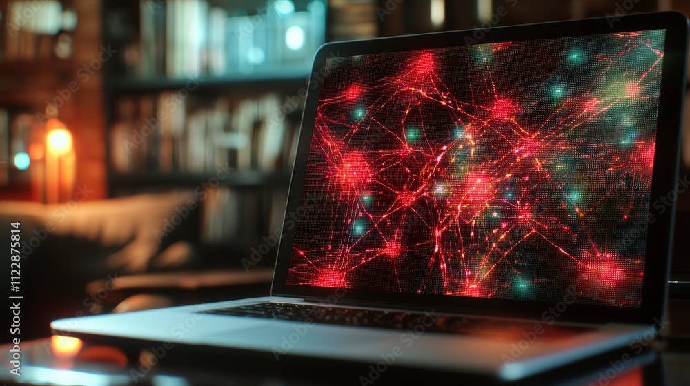 Aufkleber Cybersecurity risks in digital environmentsanalyzing virtual threats on computers in cozy library settings