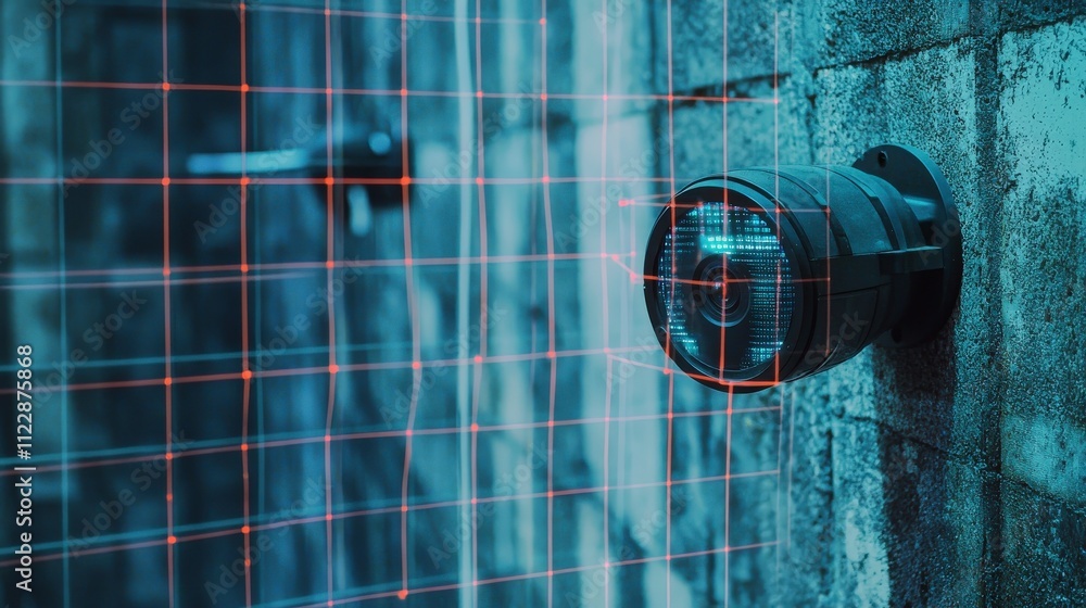 Poster Cybersecurity action alertsurveillance technology in urban environment digital security concepts high-tech security risks