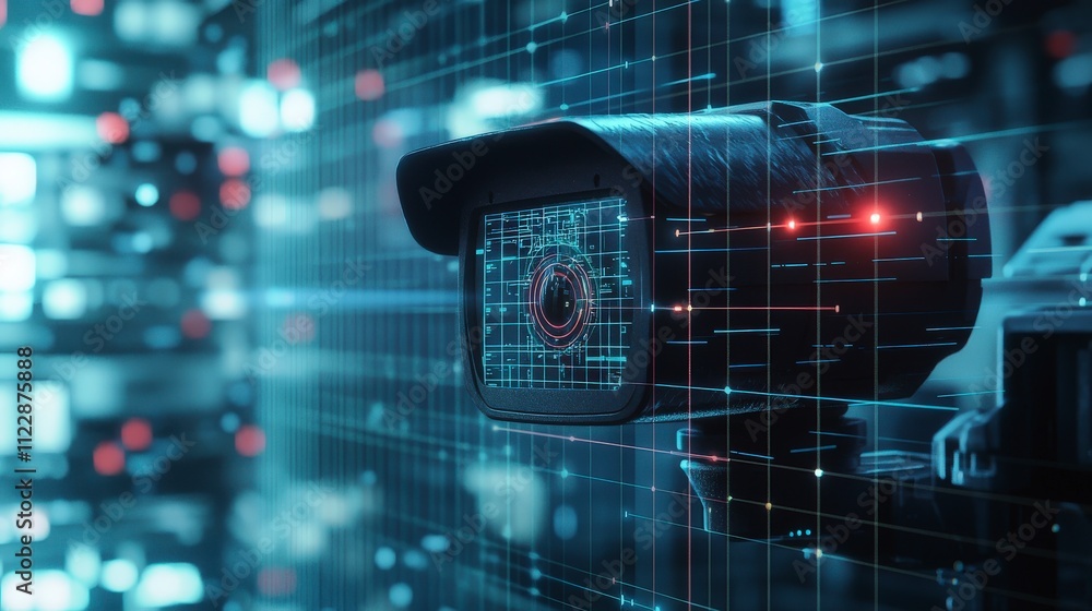 Poster cybersecurity riskssurveillance camera insights in digital environments technology realistic securit