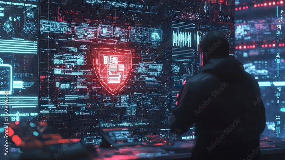 Poster Security risk management strategies digital workspace infographic cybersecurity environment close-up view risk awareness