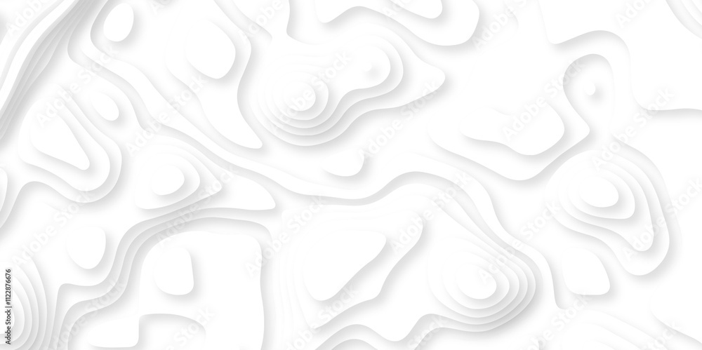 Poster abstract white paper cut background with lines. background of the topographic map. white wave paper 