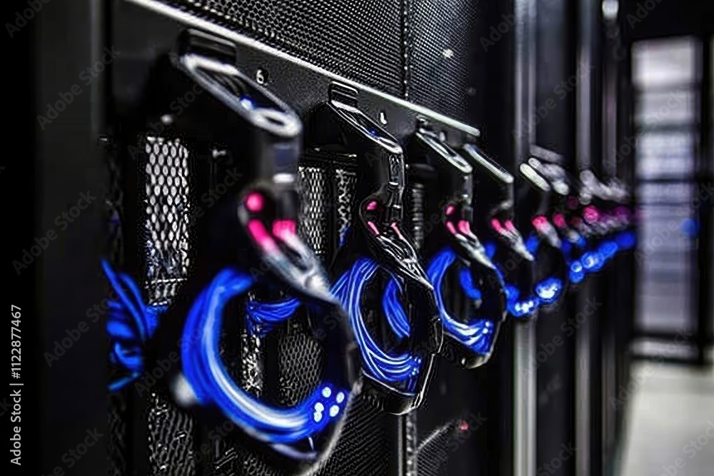 Poster modern data center infrastructure with digital cables and connectors