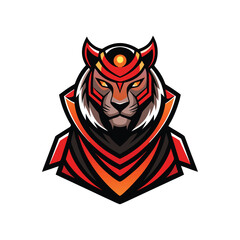 Futuristic Samurai Tiger Mascot Logo with Glowing Armor.