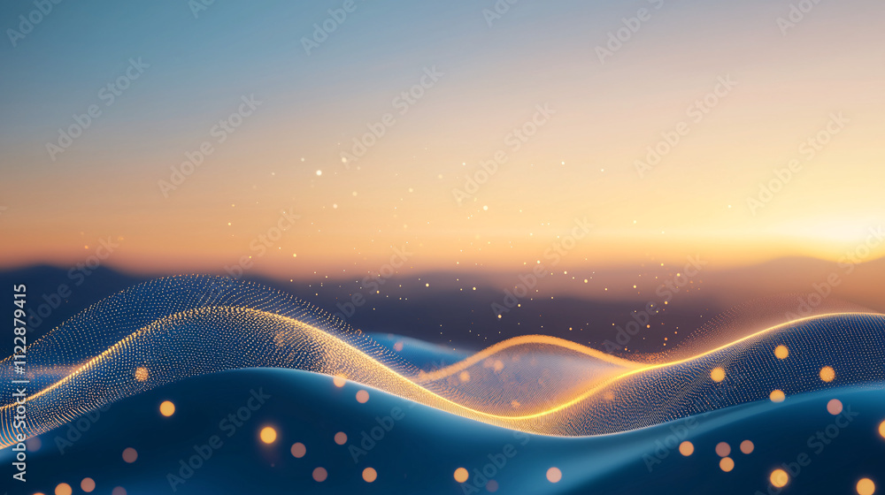 Poster A gently smooth track of light composed of luminous lines, creating a flowing, ethereal effect in a serene and dynamic atmosphere.