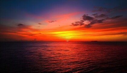 Obraz premium Red Sunset with Water Reflection at the Sea