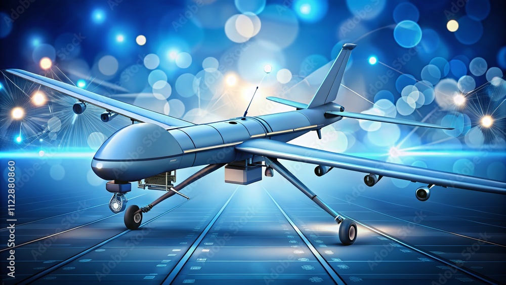 Poster detailed engineering drawing of a military unmanned aerial vehicle with intricate design elements, f