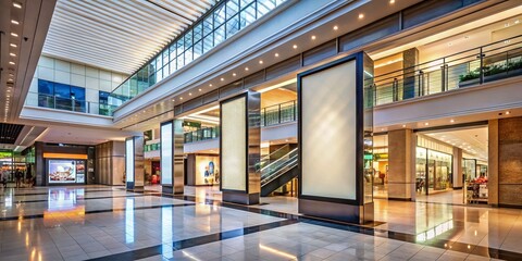 Fototapeta premium Digital Advertisement Mockup Featuring Blank Billboards in a Shopping Mall Setting for Effective Advertising Campaigns and Marketing Strategies