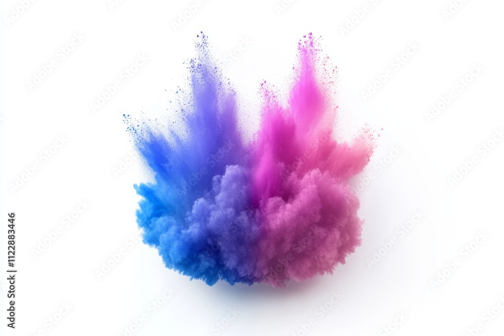 Aufkleber vibrant blue and pink powder explosion on white background creating a dynamic and colorful abstract 