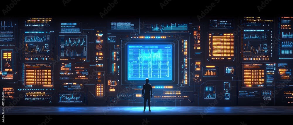 Poster futuristic technology interface with data visualization and analysis
