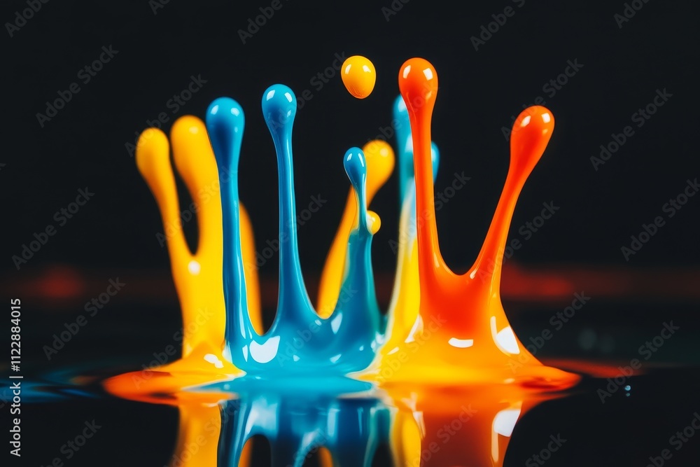Aufkleber vibrant color splashes in liquid on black background capturing the energy and fluidity of ink drople
