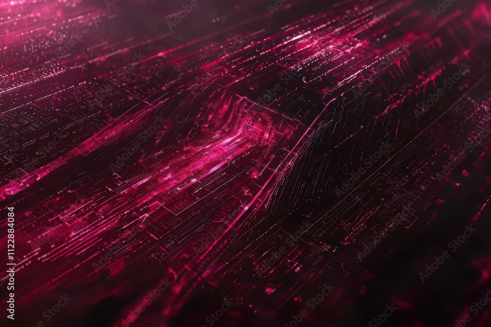 Poster abstract digital patterns with red light and dark background
