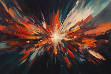 Vibrant Explosion of Colorful Brushstrokes in Abstract Artwork Capturing Dynamic Movement and Energy with a Vivid Contrast of Warm and Cool Tones