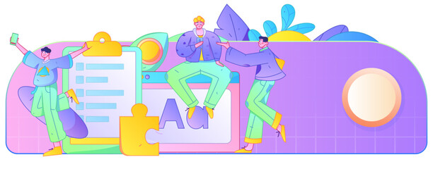 Obraz premium Flat vector illustration of business people operating work scene 