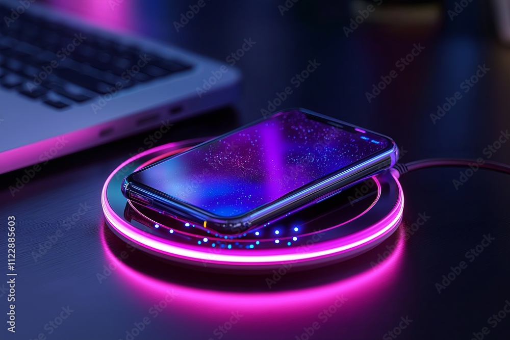 Aufkleber A wireless charging pad with a glowing animation as it powers multiple devices