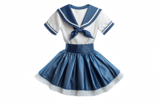Stylish blue sailor dress, isolated on transparent or white background