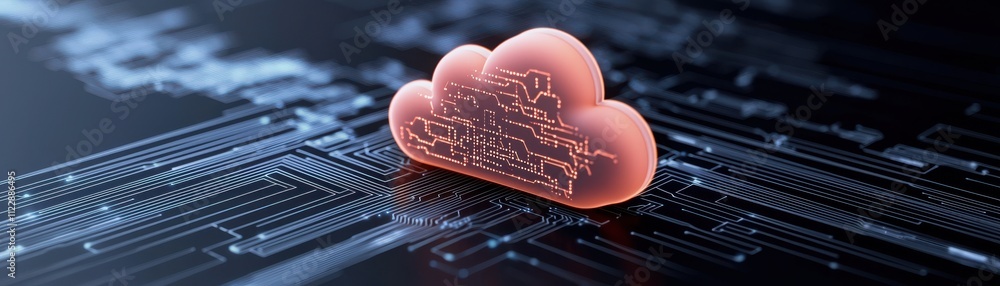 Aufkleber a digital cloud icon sits on a circuit board background, symbolizing cloud computing and technologic