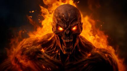 Sinner soul burning in fire pit of hell for ever, eternal perdition