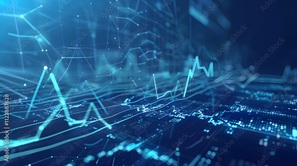 Aufkleber abstract digital data visualization, displaying complex financial charts and trends, overlaid with g