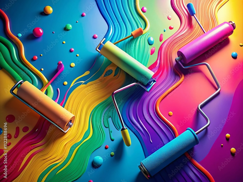 Poster dynamic animation set featuring paint roller symbols with fluid transitions and engaging zoom effect