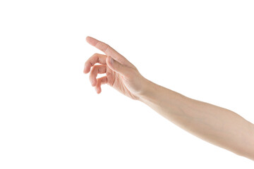 Adult man hand reaching something on isolated on white