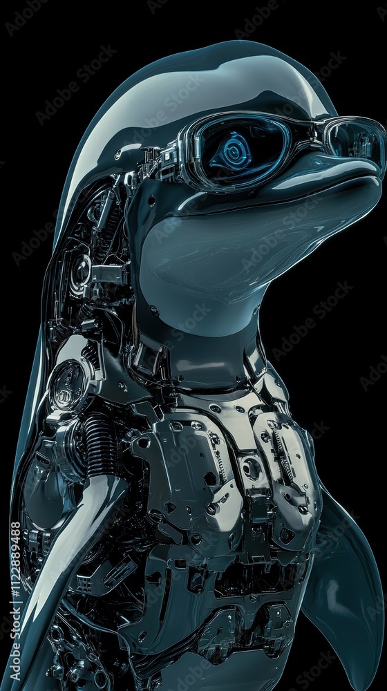 Poster futuristic dolphin robot with sleek design and high-tech features