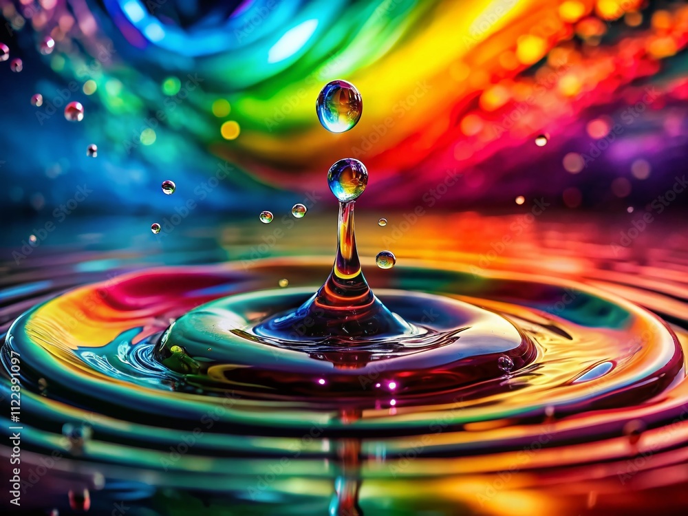 Poster dynamic watercolors merging in a low light setup, creating a mesmerizing rainbow effect in vibrant h