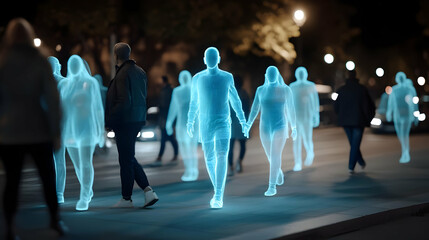 Vibrant Cyberpunk Scene Featuring AI Driven Holograms at Night