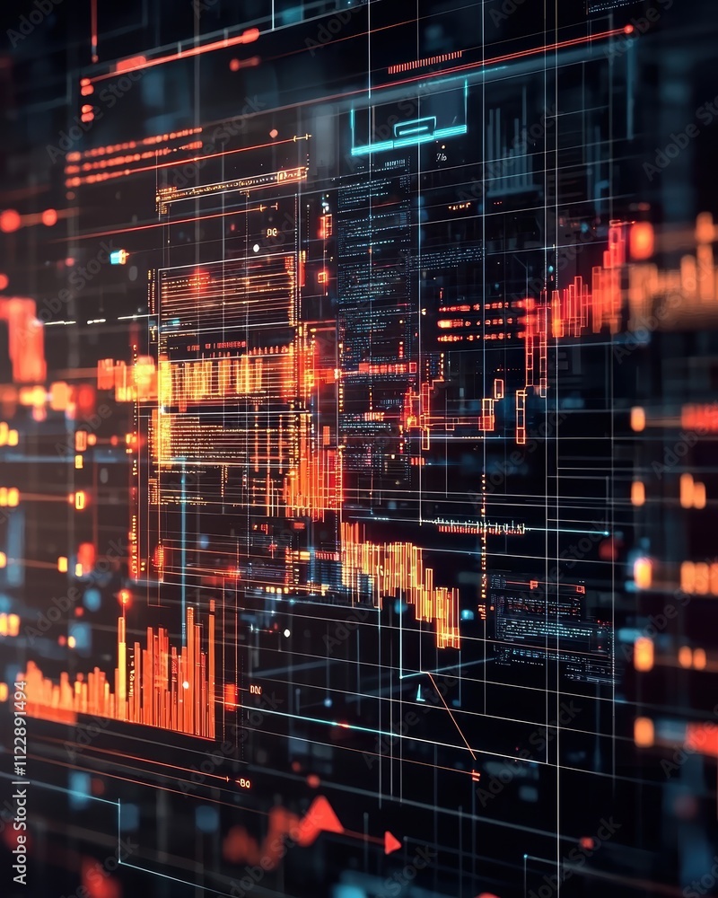 Poster abstract data visualization with graphs and digital elements