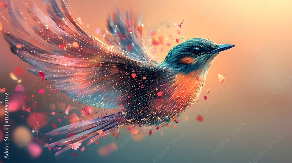 Aufkleber bright and vivid bird soaring with detailed colorful feather and glowing abstract effect, blending w
