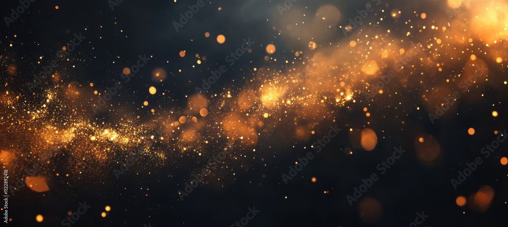 Poster sparkling golden particles on black background creating a magical and enchanting atmosphere for abst