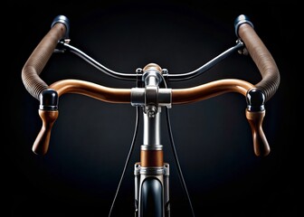 A Detailed Aerial View of a Bicycle Handlebar Isolated on a Black Studio Backdrop, Capturing the Intricate Components and Design of Bicycle Parts for Enthusiasts and Designers