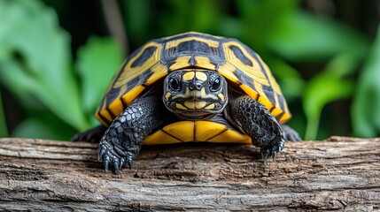 Obraz premium Yellow-footed tortoise on a branch.