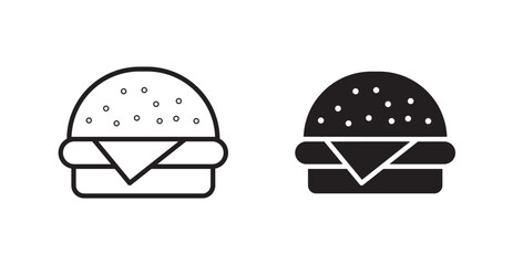 Fototapeta premium Burger outlined and solid icon vector collection.