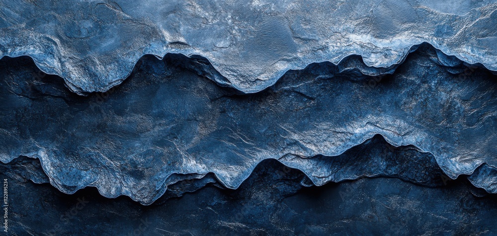 Poster textured blue rock surface with striking contours and layers creating an abstract geometric backgrou
