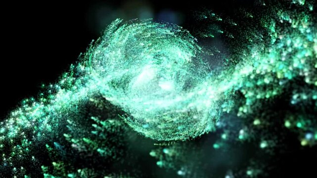 The birth of a galaxy. Many small luminous sadat particles form a single space