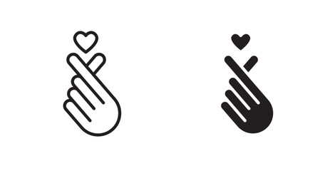 Obraz premium korean heart outlined and solid icon vector collection.