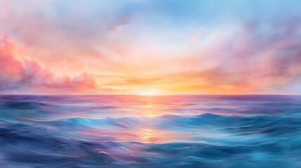 Obraz premium Serene sunrise over ocean waves a tranquil coastal landscape in digital art