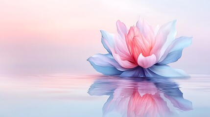 Graceful lotus blossom reflected in serene waters at dawn nature close-up tranquil scene