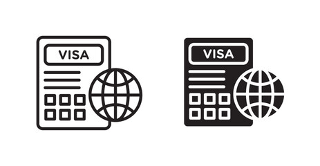 Visa outlined and solid icon vector collection.