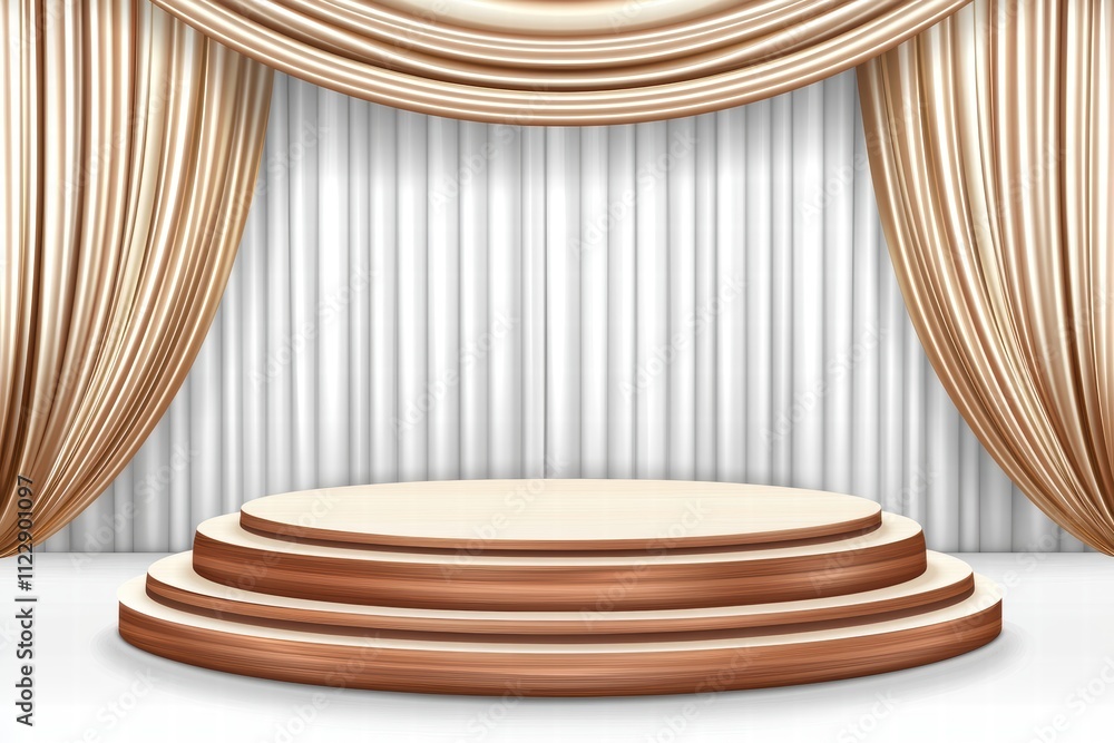 Poster elegant stage background with draped curtains and round platform