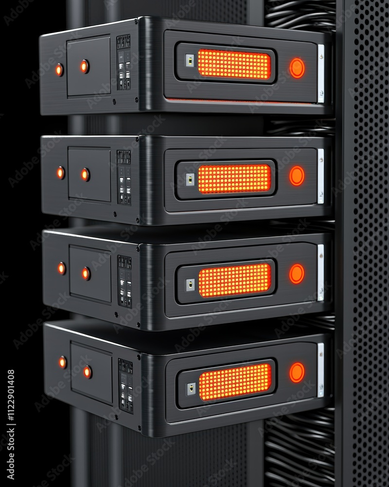 Aufkleber modern server stack with orange indicators in dark background