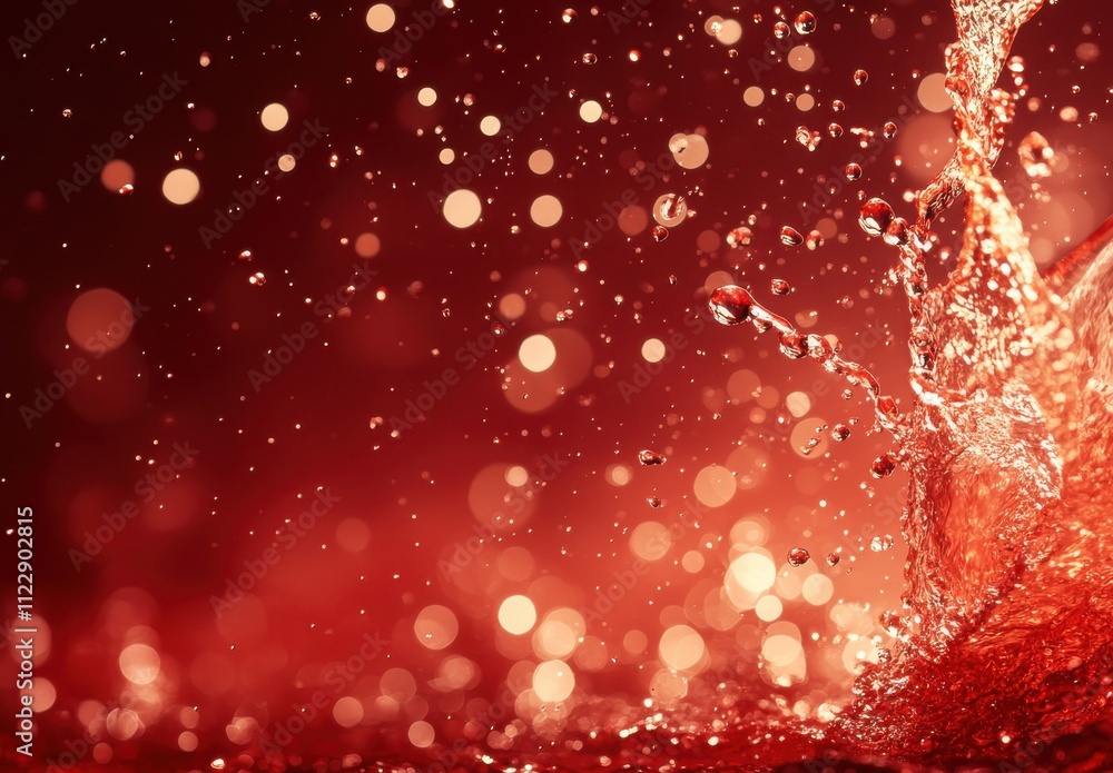 Poster vibrant splash of water against a deep red background with bokeh effects creating a stunning abstrac