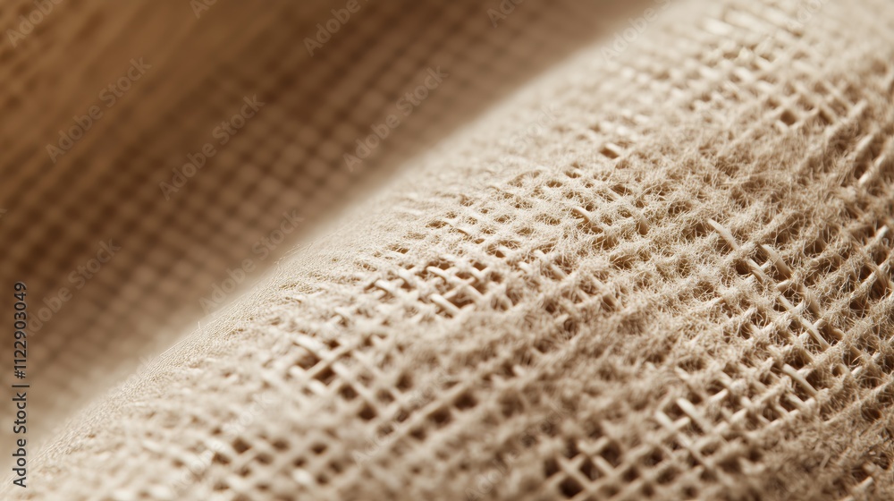 Poster Close-up of natural fabric showcasing intricate weave patterns and textures in a soft light