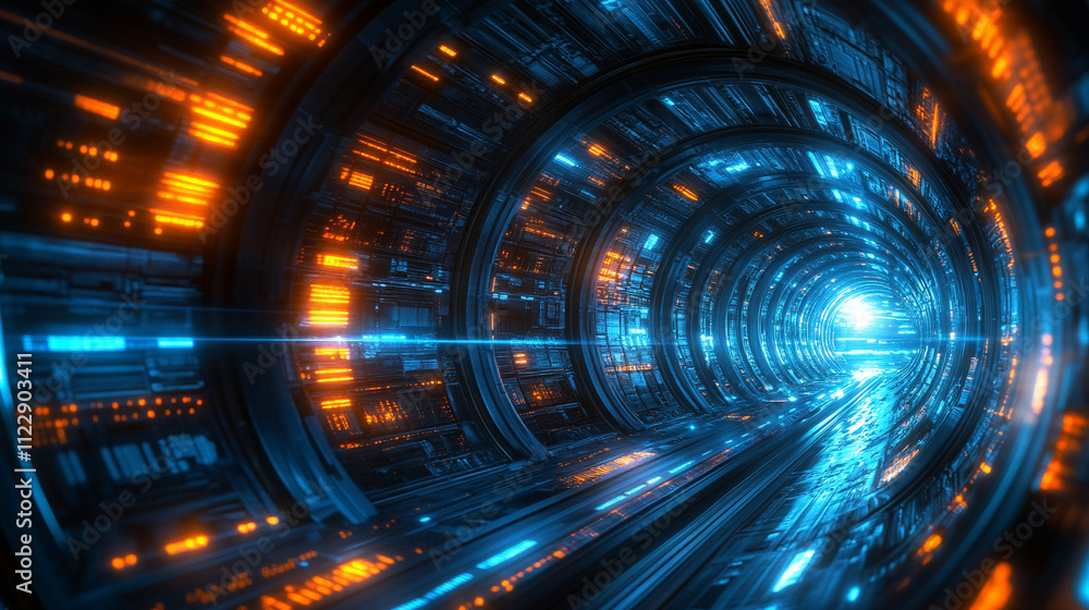 Poster mesmerizing futuristic looping background featuring a chaotic blend of neon lights grids and abstrac