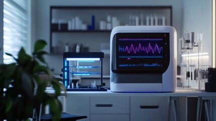 Fototapeta premium DNA research lab equipment setup, highlighting gene research and modern medical technology