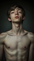 Intense Portrait of a Young Boy with Strong Features and Expression