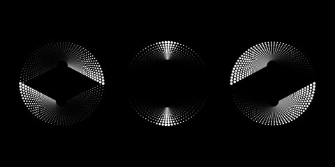 Set of white abstract haftone dotted shape. Geometric art. Halftone dots. Trendy design element for logo, tattoo, sign, symbol, web, prints, posters, social media, template, pattern, abstract backdrop