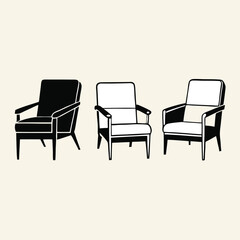 Fototapeta premium four black and white illustrations of a modern armchair