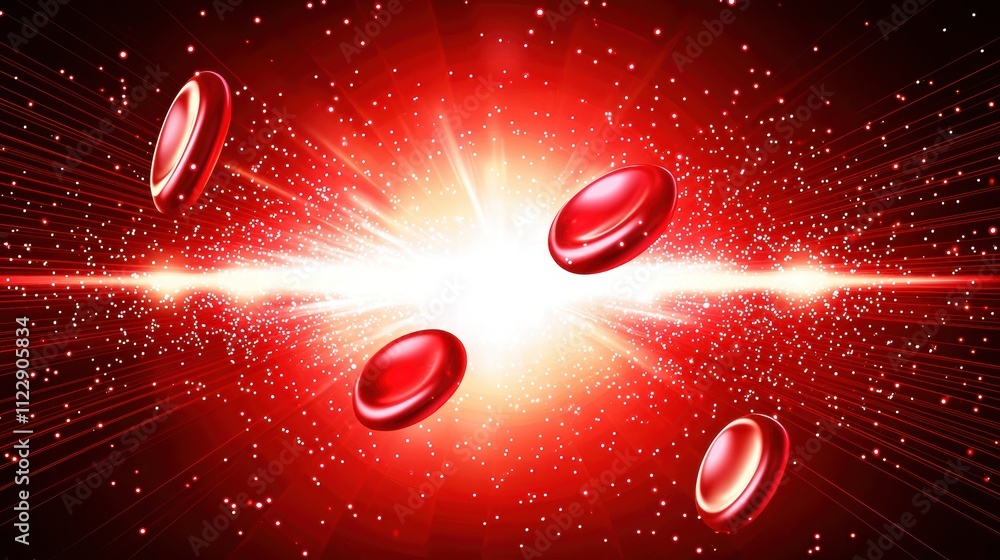 Aufkleber dynamic red energy burst with floating red spheres on dark background