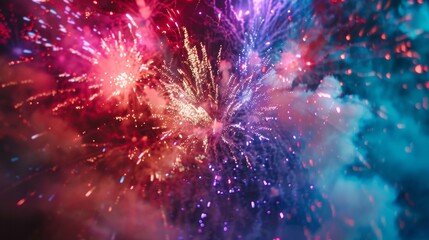 Fototapeta premium Vibrant fireworks explode in colorful bursts against a dark night sky celebrating a special event